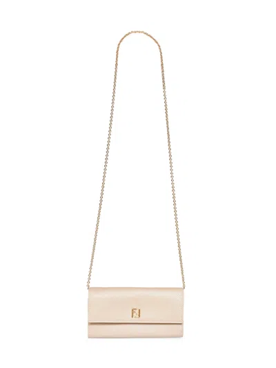 Fendi Continental Wallet On Chain In Taupe