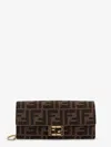 Fendi Continental With Chain Baguette Ff Jacquard Fabric Shoulder Bag In Brown