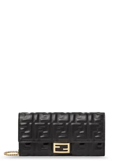 Fendi Continental With Chain Baguette Leather Shoulder Bag With Ff Motif