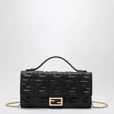 Fendi Continental With Chain Baguette Wallet In Black Nappa Leather With Ff Motif