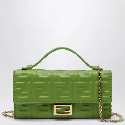 Fendi Continental With Chain Baguette Wallet In Green Nappa Leather With Ff Motif