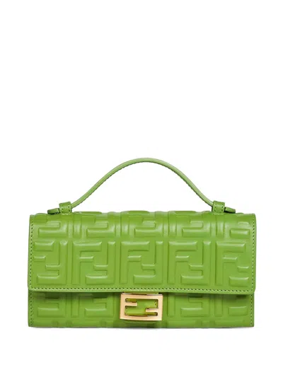 Fendi Continental With Chain Baguette Wallet In Green Nappa Leather With Ff Motif