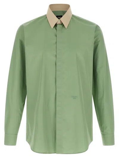 FENDI CONTRAST COLLAR SHIRT SHIRT AND BLOUSE GREEN