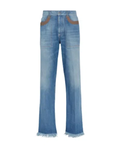Fendi Contrast-detail Straigh-leg Jeans In Blue