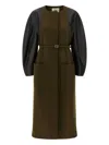 Fendi Contrasting-sleeve Belted Coat In Brown