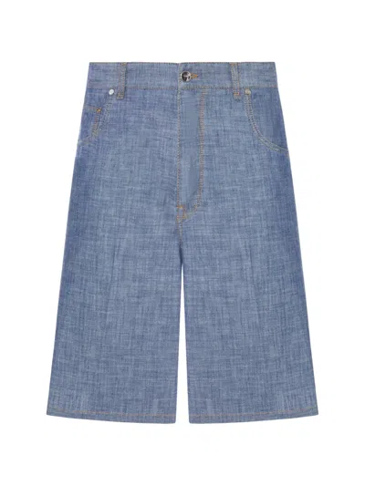Fendi Chambray Bermuda Shorts Belt Loops Pockets In Blue