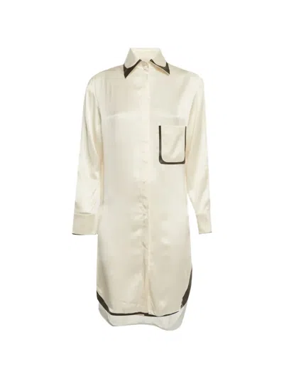 Pre-owned Fendi Contrast-trim Shirt Midi Dress In Neutral