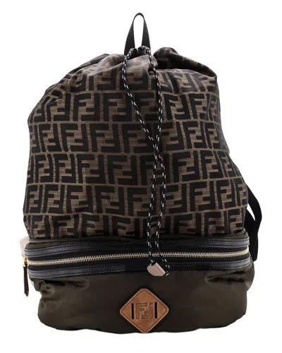 Fendi Convertible Belt Bag Backpack Zucca And Nylon (authentic Pre-loved) In Brown