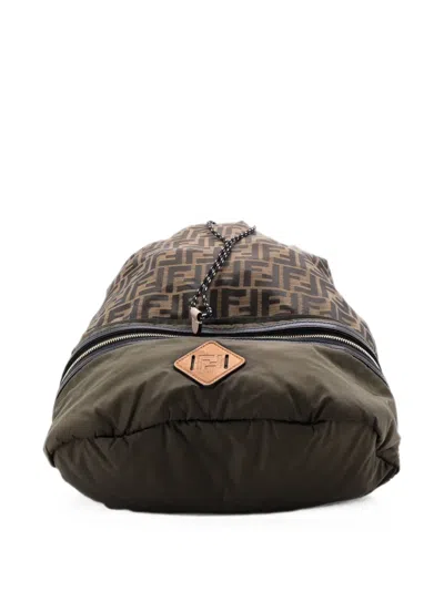 Pre-owned Fendi Convertible Belt Bag Zucca Canvas And Nylon Backpack In Brown