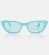 Fendi Convertible Cat-eye Sunglasses In Shiny Blue / Blu Mirror