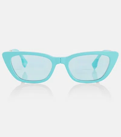 Fendi Convertible Cat-eye Sunglasses In Shiny Blue / Blu Mirror