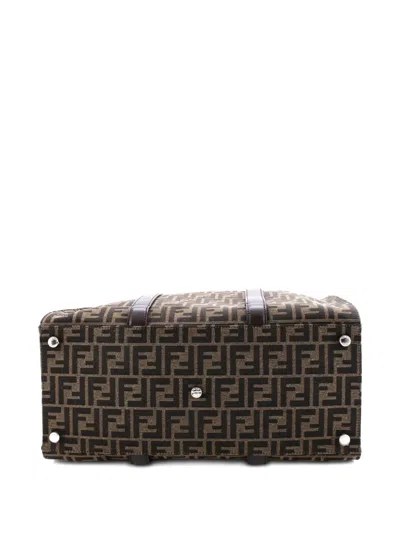 Pre-owned Fendi Convertible Open Zucca Jacquard Fabric And Leather Large Tote Bag In Brown