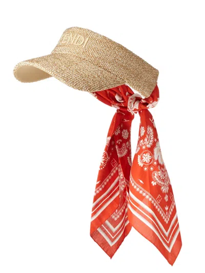 Fendi Coral Bandana Cotton Scarf Visor In Multi