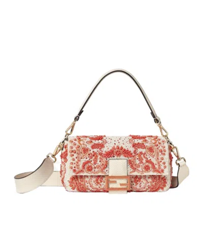 Fendi Coral Bandana Embroidered Lace Bag In Brown
