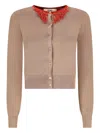 Fendi Coral-detail Cardigan In Brown