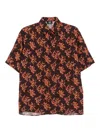 Fendi Coral-print Linen Shirt In Brown