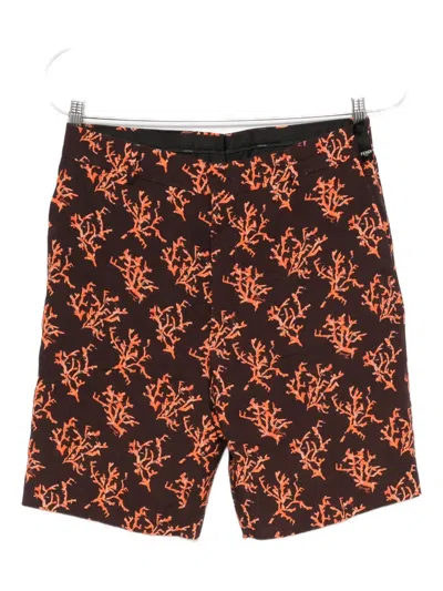 Fendi Coral-print Linen Shorts In Black