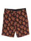 Fendi Coral-print Linen Shorts In Black