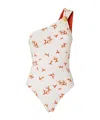 Fendi Asymmetrical One-shoulder Printed Swimsuit In White