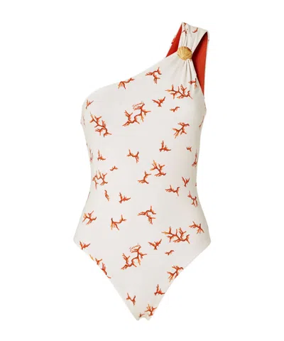 FENDI FENDI CORAL PRINTED ONE-SHOULDER SWIMSUIT