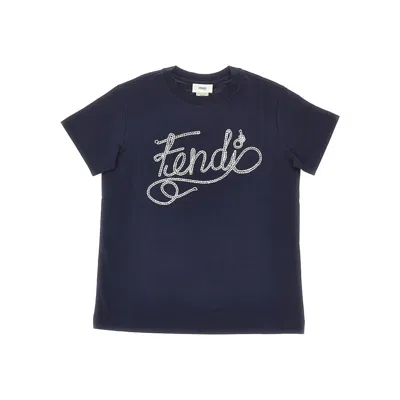 Fendi Cord Print T-shirt Kids In Blue