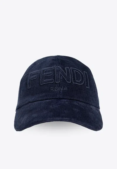 Fendi Corduroy Logo Baseball Cap In Navy