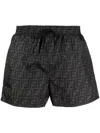 Fendi Tech Fabric With All-over Ff Pattern Swim Shorts In Black