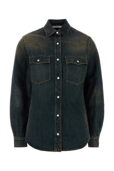 Fendi Cotton Abaca Denim Shirt In Multi
