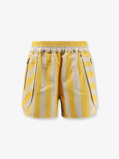 Fendi Cotton And Linen Shorts In Yellow