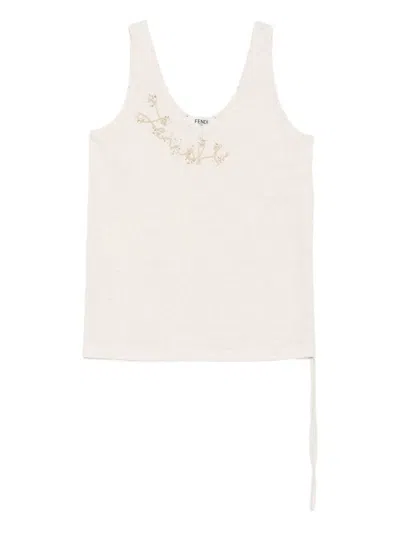 Fendi Cotton And Linen Tank Top In Animal Print