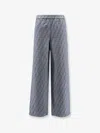 Fendi Women Cotton And Linen Trousers With All-over Ff Motif In Blue