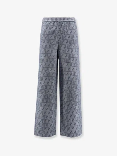 Fendi Cotton And Linen Trousers With All-over Ff Motif