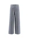 Fendi Women Cotton And Linen Trousers With All-over Ff Motif In Blue