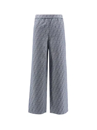 FENDI COTTON AND LINEN TROUSERS WITH ALL-OVER FF MOTIF