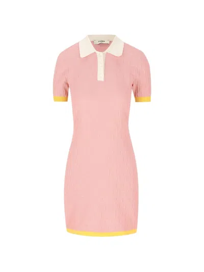 Fendi Women Cotton And Silk Blend Short Dress With All-over Ff Motif In Pink