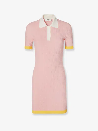 Fendi Women Cotton And Silk Blend Short Dress With All-over Ff Motif In Pink