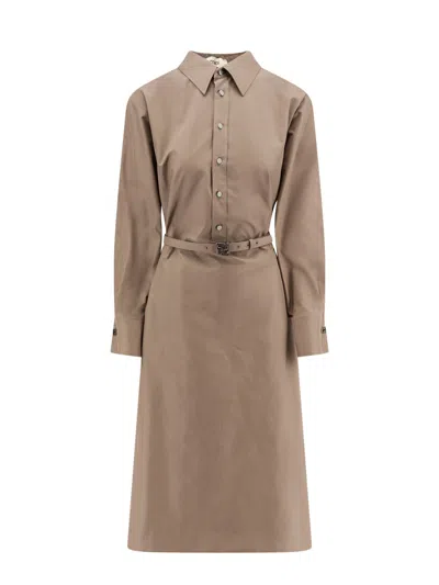 Fendi Brown Cotton And Silk Canvas Shirt Dress In Gray