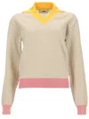 Fendi Ff-pattern Colour-block Sweater In Beige