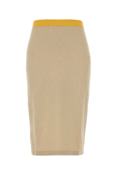 Fendi Cotton And Silk Skirt In Brown