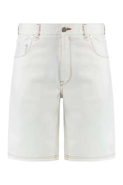 Fendi Cotton Bermuda Shorts With Crystal Maxi-buckle Detail In White