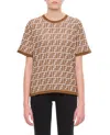 Fendi Ff Knit Cotton T-shirt In Brown