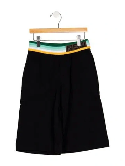 Pre-owned Fendi Kids' Cotton Black And Multicolor Patterned Shorts With Elastic Waist  W/tags