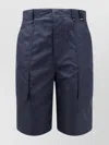 Fendi Cotton Blend Bermuda Shorts With Ff Detail In Blue