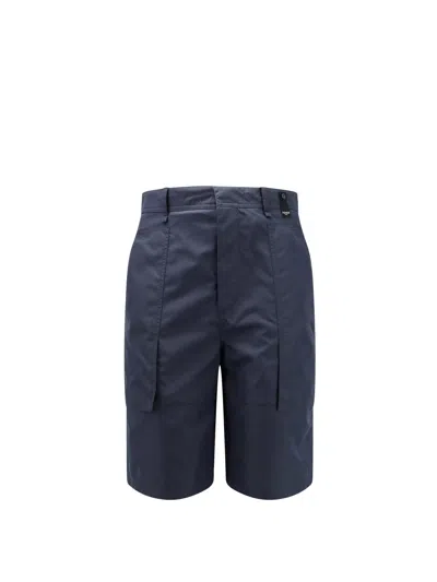 Fendi Cotton Blend Bermuda Shorts With Ff Detail In Blue