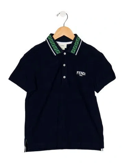Pre-owned Fendi Kids' Cotton Blue And Multicolor Patterned Short Sleeve Polo Shirt With Button Front Closure