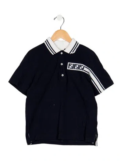 Pre-owned Fendi Kids' Cotton Blue And White Patterned Casual Short Sleeve Polo Shirt With Button Front Closure