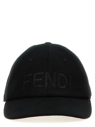 Fendi Cotton Canvas Cap In Black