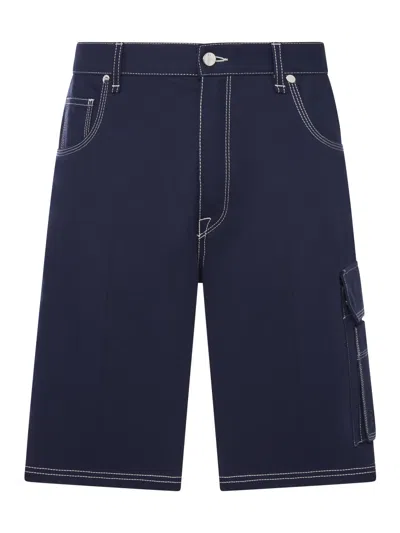 Fendi Cotton Canvas Cargo Bermuda Shorts In Blue