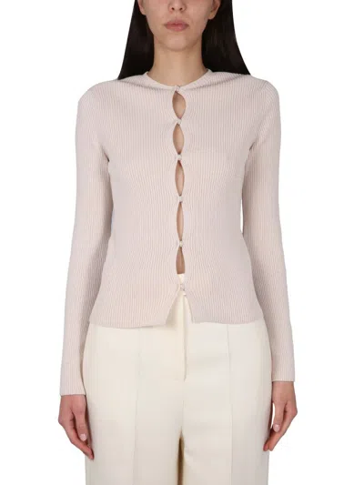 Fendi Stylish Cotton Cardigan With Snap Button Front Closure For Women In Beige