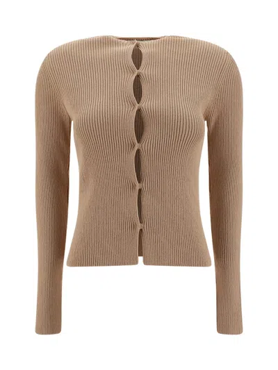 Fendi Biscuit Cotton Blend Cardigan In Brown